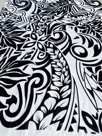 GTEX Collection- Exquisite Traditional Polynesian Tattoo Design | Foil Fabric - Stretch Scuba Fabric - 63" High-Quality Shimmer Design  | Gtex Fabrics
