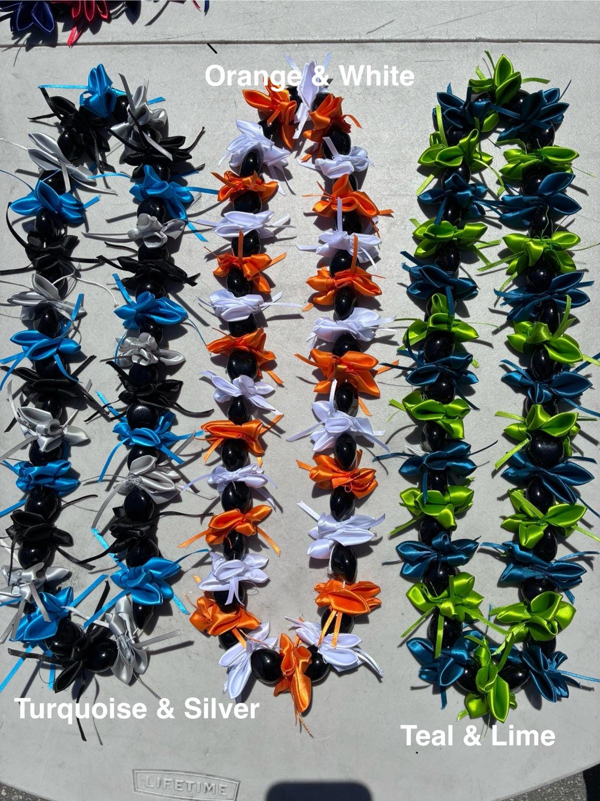 New Hawaiian Graduation Ribbon Kukui Nut Leis - Gift for Grads - Ceremony - New Design -Good Luck, Party, Recognition Wreath | Gtex Fabrics