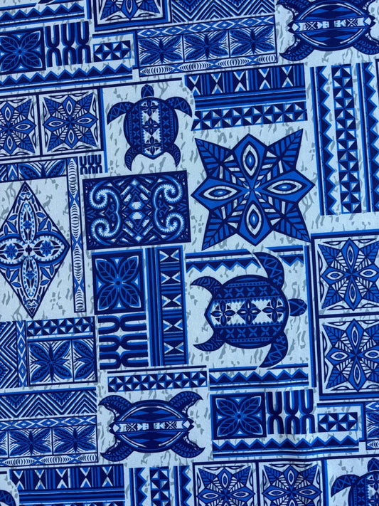 New Fijian Tapa Block Turtle Print Fabric - Polynesian Design - Peach Skin Fabric- by the Yard 58" Wide - Fiji Material  | Gtex Fabrics