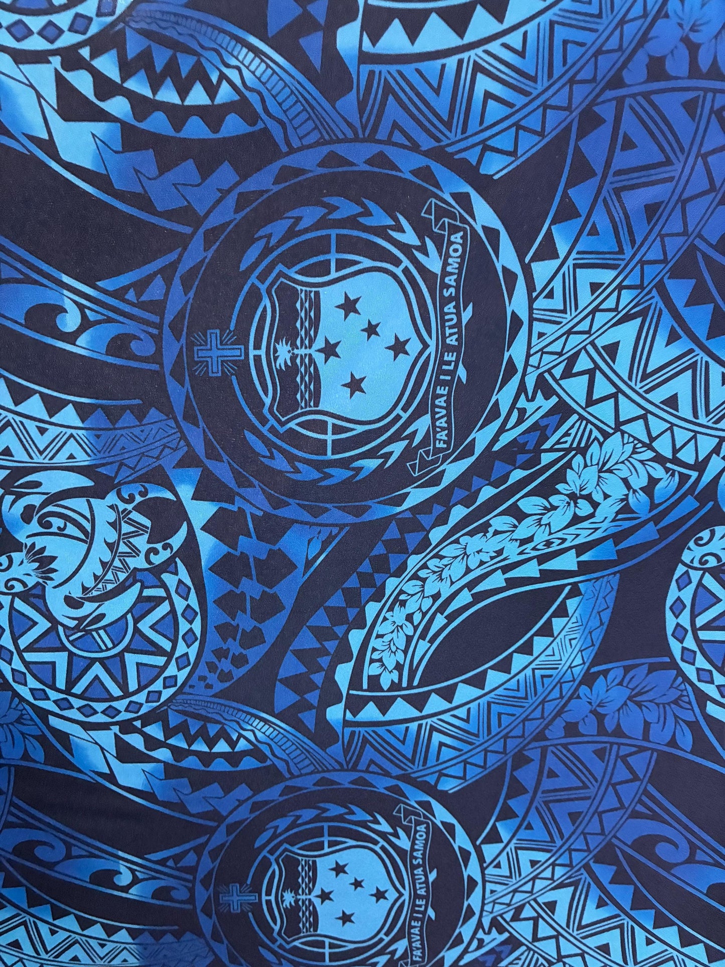 West Samoan Tribal Print Fabric - Polynesian Design - Peach Skin Fabric- by the Yard 58" Wide - Seal Of Western Samoa  | Gtex Fabrics