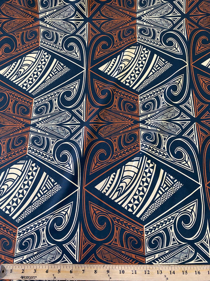 Polynesian Tribal Tattoo Fabric – Brown & Black | Samoan, Tongan, Fijian Islander Print | PeachSkin Material – 58" Wide - Sold By The Yard  | Gtex Fabrics
