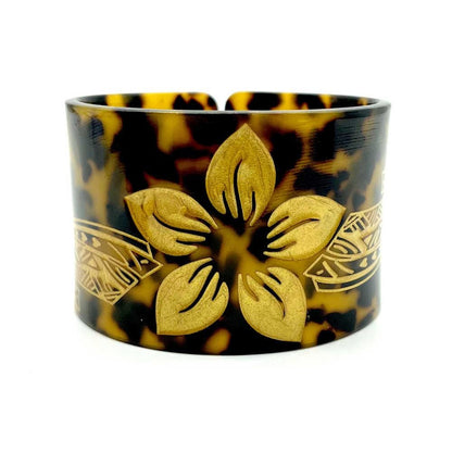 New Plumeria Floral Carved Acrylic Cuff Bracelets Bangles – Polynesian Island Tribal Jewelry – 2.75″ Diameter x 2″ Width | Gtex Fabrics