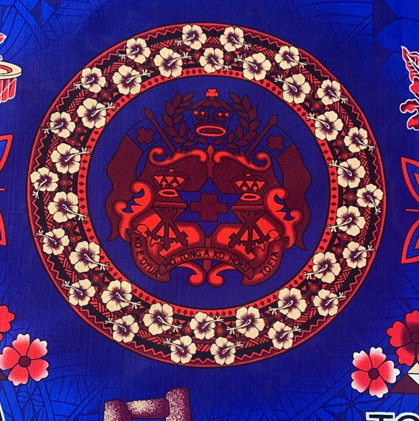 Polynesian Doby Cloth, Bark Cloth, 100% Cotton, High Quality Rich Colors - Seal of Tonga Cloth, Tonga Island Fabric, New Design - Blue | Gtex Fabrics