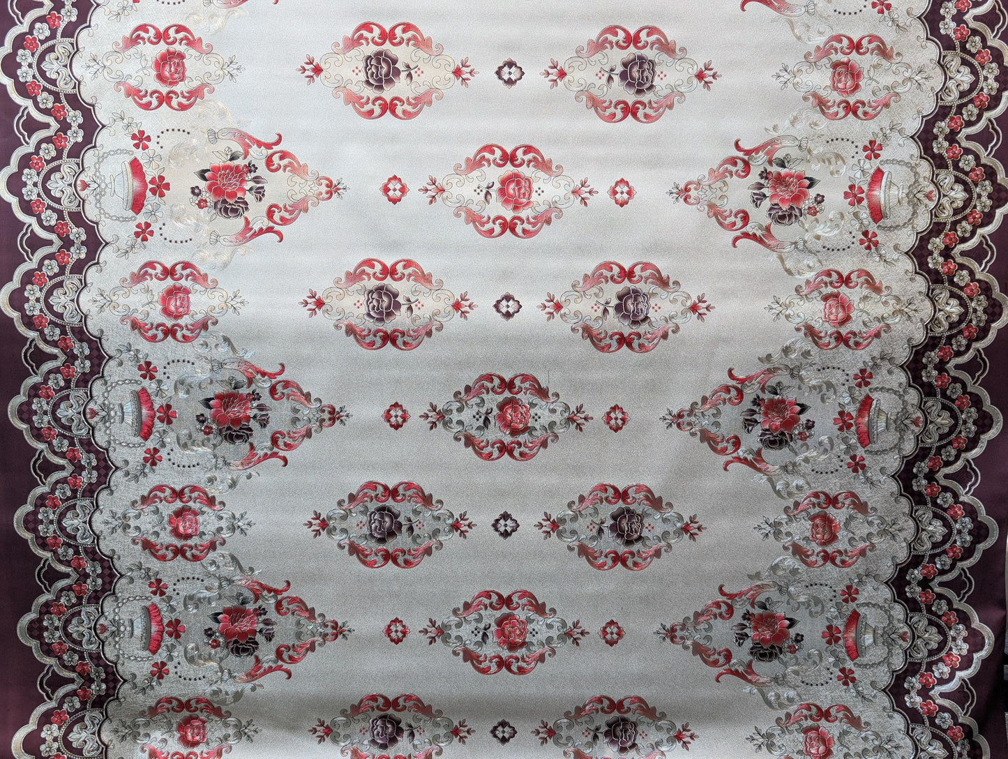 Floral 54" Vinyl Table Cover Fabric – Elegant Design, Lined, Red & White - By The Yard (No Felt Back) | Gtex Fabrics