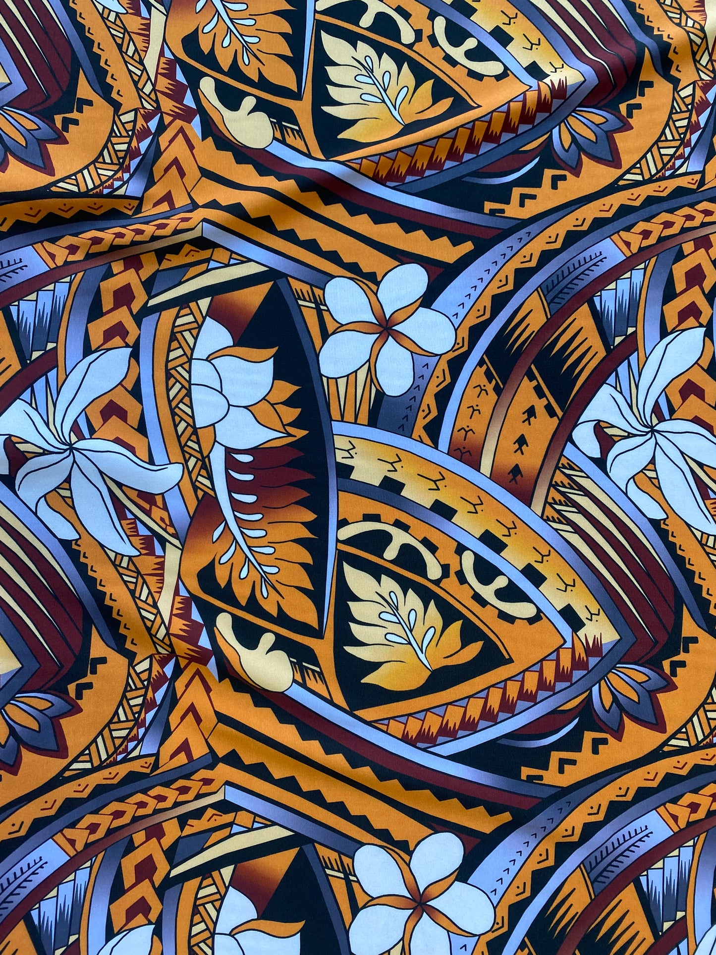 New Tropical Floral and Tribal Polynesian Fabric - Peach Skin Fabric- by the Yard 58" Wide - New Design - Island Fabric 105  | Gtex Fabrics