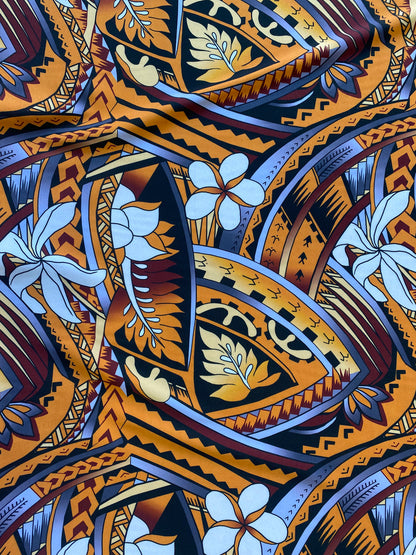New Tropical Floral and Tribal Polynesian Fabric - Peach Skin Fabric- by the Yard 58" Wide - New Design - Island Fabric 105  | Gtex Fabrics