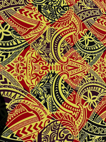 Polynesian Tribal Fabric – Island Print | 45” Wide | Lightweight Poly Cotton Feel | 100% Polyester | Sold by Yard or Roll | Gtex Fabrics