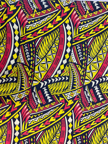 Polynesian Elegance: 36" Polyester Fabric with Poly Cotton Feel– Tribal and Floral Fusion  Tapa Block Print- Made In Thailand - By Roll  | Gtex Fabrics