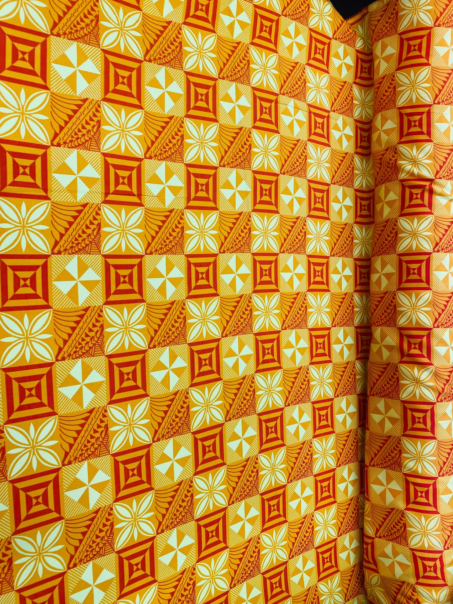 New! Polynesian Fabric, Fiji, Hawaiian -Tapa Block Print Toss, Vibrant Colors, Island Fabric - Sold by the Yard - Peach skin Fabric 45" | Gtex Fabrics