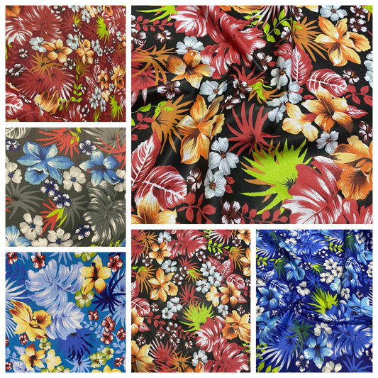 GTEX Collection C111 - Hawaiian Print Luau Floral All Over Design - Poly Cotton Fabric 60"  | Gtex Fabrics