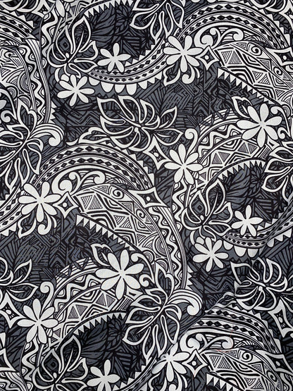 Polynesian Fabric - Tribal Tattoo Design with Floral - Island Fbric - Sold by the Yard - 100% Cotton Fabric 45" - New Design | GTEX FABRICS
