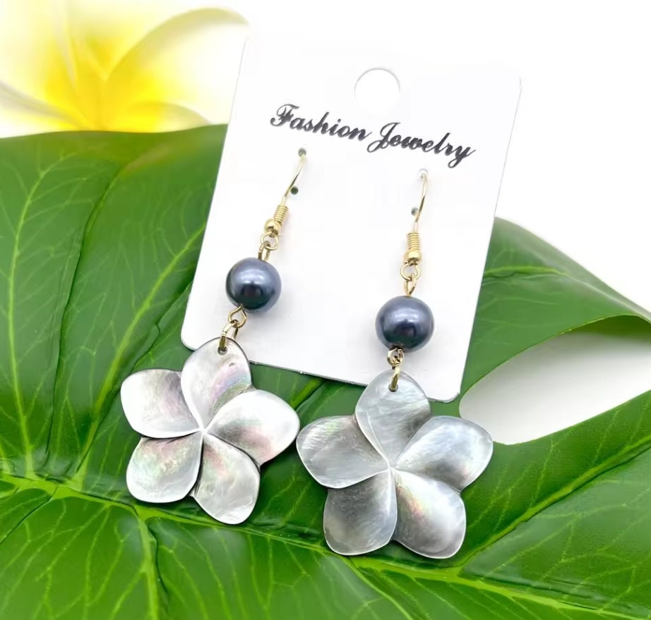 Polynesian Island Tropical Earring Set - Resin Embossed with Pearl - Design 102  | Gtex Fabrics