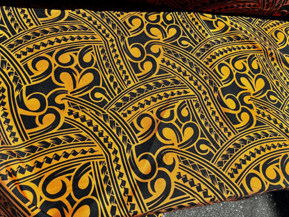 Island Fabric - Polynesian Tribal Fabric – 100% Polyester MiniMatt – Made in New Zealand 60” Wide (Orange and Black)  | Gtex Fabrics