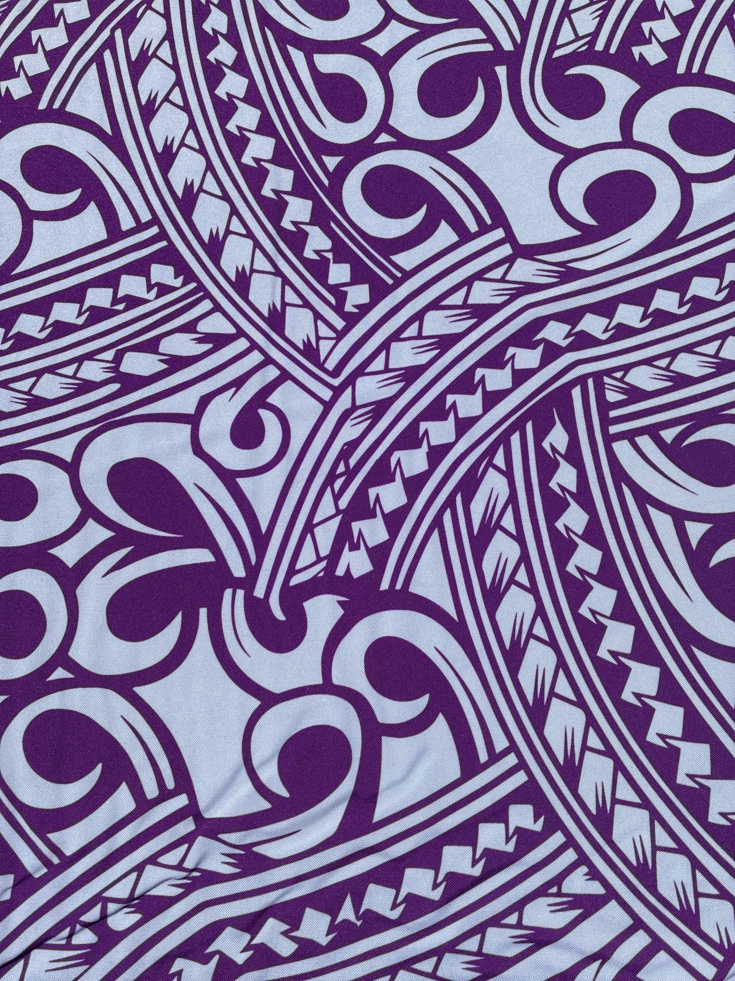 Island Fabric - Polynesian Tribal Fabric – 100% Polyester MiniMatt – Made in New Zealand 60” Wide (White and Purple)  | Gtex Fabrics