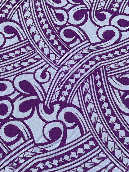 Island Fabric - Polynesian Tribal Fabric – 100% Polyester MiniMatt – Made in New Zealand 60” Wide (White and Purple)  | Gtex Fabrics