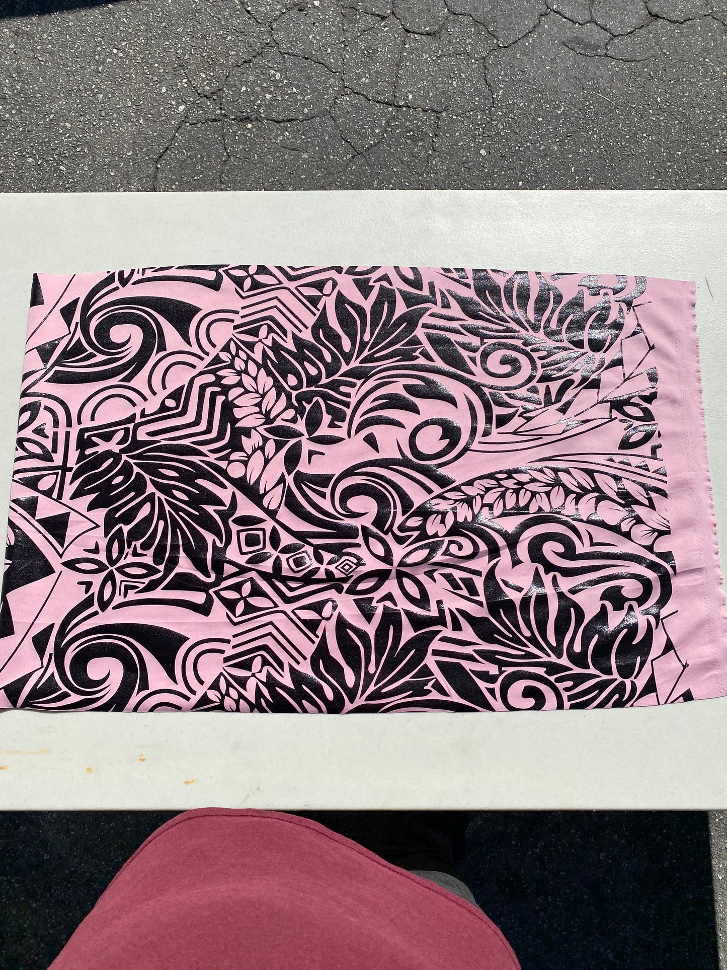 GTEX Collection- Exquisite Traditional Polynesian Tattoo Design | Foil Fabric - Stretch Scuba Fabric - 63" Luxury -Quality (Pink & Black)  | Gtex Fabrics