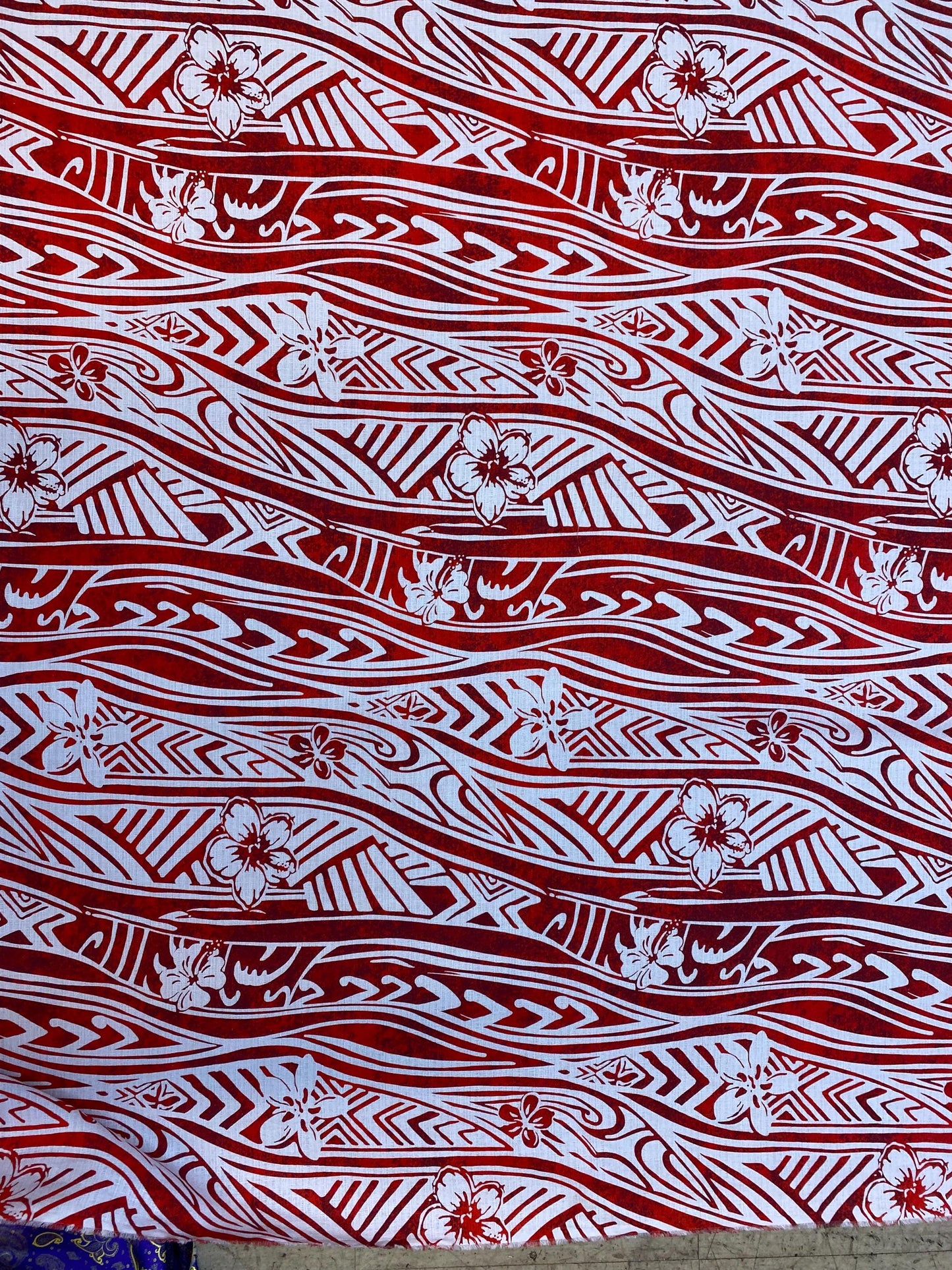 Polynesian Tribal Tattoo with Hibiscus, Doby Cloth, Lt. Bark Cloth, 100% Cotton, High Quality Rich Colors - New Design   | Gtex Fabrics
