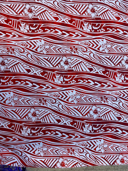 Polynesian Tribal Tattoo with Hibiscus, Doby Cloth, Lt. Bark Cloth, 100% Cotton, High Quality Rich Colors - New Design   | Gtex Fabrics