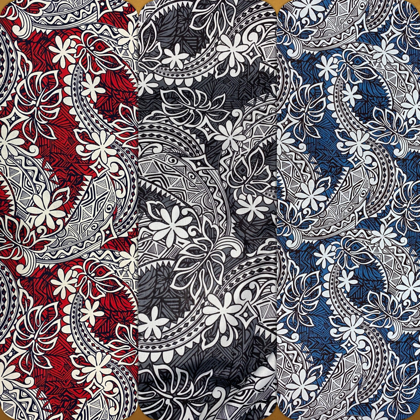 Polynesian Fabric - Tribal Tattoo Design with Floral - Island Fbric - Sold by the Yard - 100% Cotton Fabric 45" - New Design | GTEX FABRICS