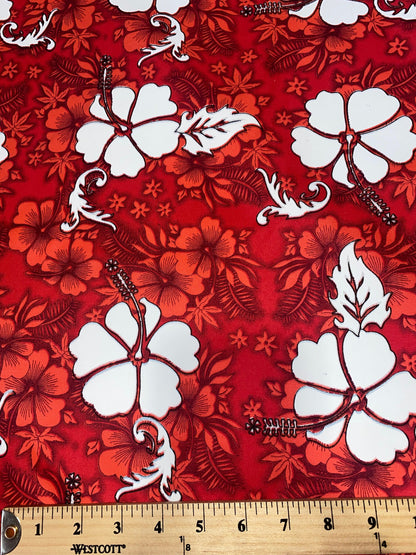 Hawaiian Print Luau Floral Hibiscus Poly Cotton Feeling Fabric 60" Sold By The Yard Tropical Vintage Tropical Hawaiian Print  | Gtex Fabrics