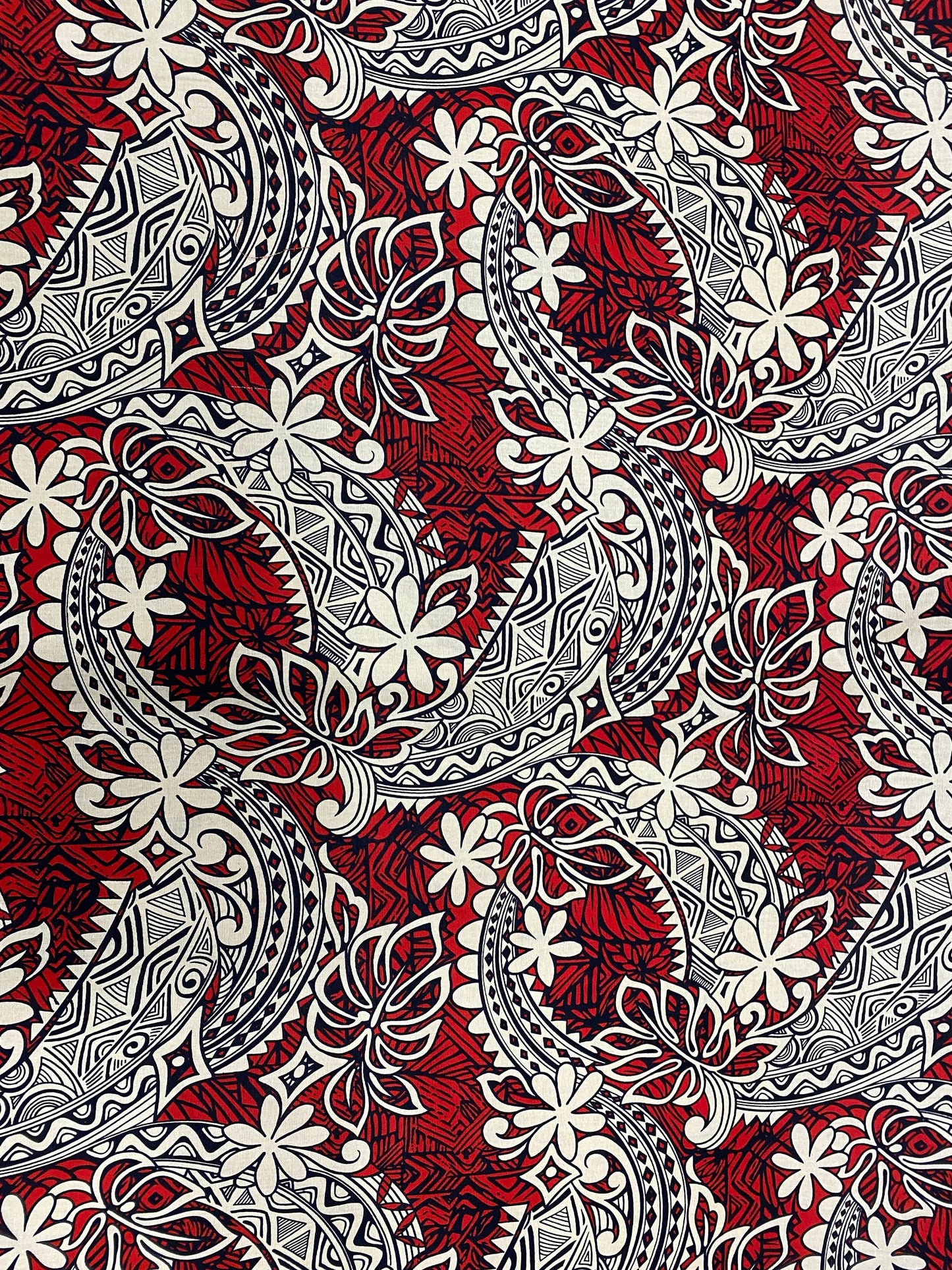 Polynesian Fabric - Tribal Tattoo Design with Floral - Island Fbric - Sold by the Yard - 100% Cotton Fabric 45" - New Design | GTEX FABRICS