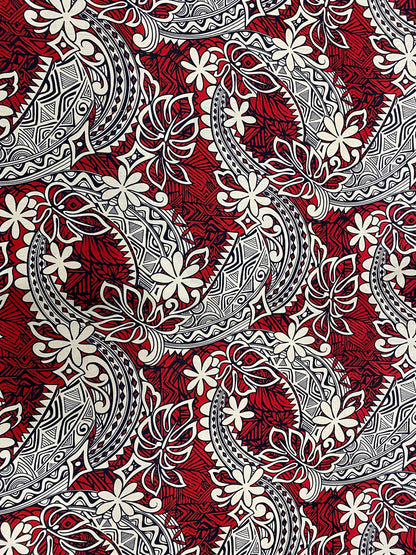 Polynesian Fabric - Tribal Tattoo Design with Floral - Island Fbric - Sold by the Yard - 100% Cotton Fabric 45" - New Design | GTEX FABRICS