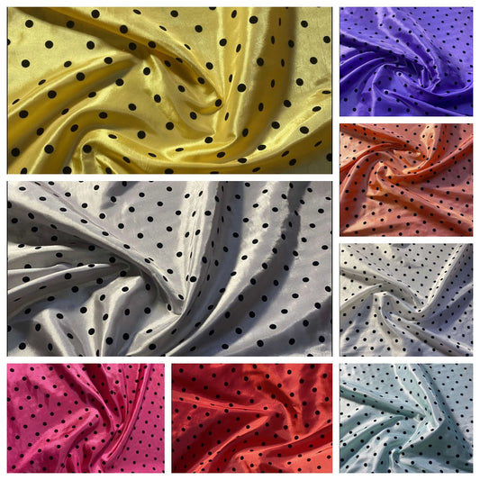 Polka Dot Taffeta Flocked Fabric for Dresses, Home Decor, Apparel, Curtains, ETC by the Yard (58") Soft Textured Polka Dots   | Gtex Fabrics