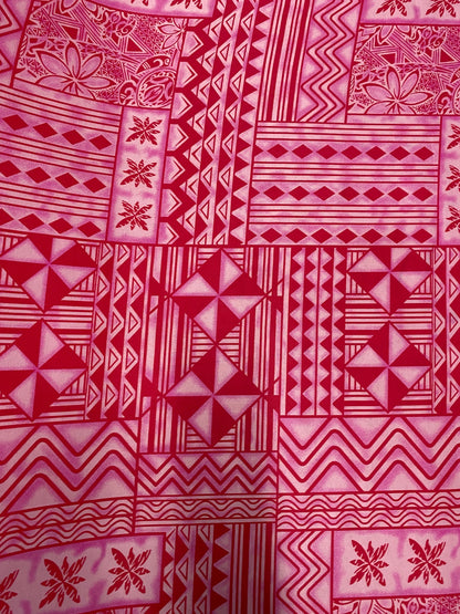 Polynesian Elegance: 36" Polyester Fabric with Poly Cotton Feel– Tribal and Floral Fusion  Tapa Block Print- Made In Thailand - Low Price  | Gtex Fabrics