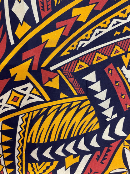 Polynesian Elegance: 36" Polyester Fabric with Poly Cotton Feel– Tribal and Floral Fusion  Tapa Block Print- Made In Thailand - By Roll  | Gtex Fabrics