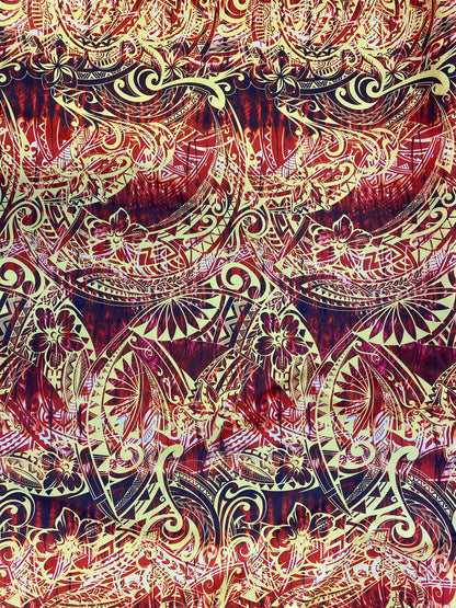 New Tropical Floral and Tribal Polynesian Fabric - Peach Skin Fabric- by the Yard 58" Wide - New Design - Island Hawaiian Fabric | Gtex Fabrics