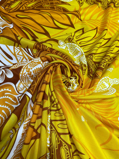 Polynesian Tapa Fabric - Tribal Hawaiian Cute and Unique Fabric Design - Sold by the Yard - Luxury Rayon Quality 45" | Gtex Fabrics