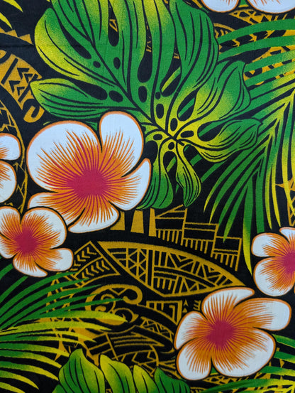 Premium Quality: Polynesian Elegance 36" Fabric – Tropical Floral Poly Cotton Blend – Vibrant Colors, Made in Thailand  | Gtex Fabrics