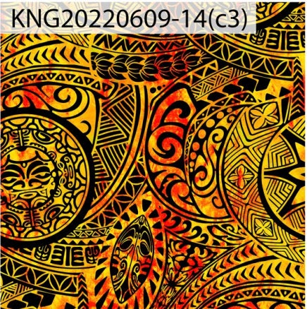 GTEX Collection KNG-14  - Polynesian Fabric -Digital Tribal Tattoo, Island Fabric - Sold by the Yard - FDY Peachskin Fabric 58" - New Design | Gtex Fabrics