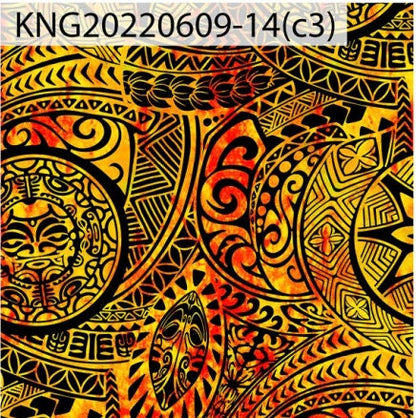GTEX Collection KNG-14  - Polynesian Fabric -Digital Tribal Tattoo, Island Fabric - Sold by the Yard - FDY Peachskin Fabric 58" - New Design | Gtex Fabrics