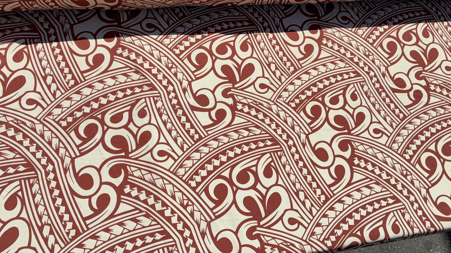 Island Fabric - Polynesian Tribal Fabric – 100% Polyester MiniMatt – Made in New Zealand 60” Wide (Beige and Brown)  | Gtex Fabrics