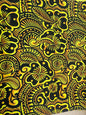 Large Print: Polynesian Fabric with Floral and Tribal Tattoo Design on Mini Matt - 58" Wide - Island Fabric - By The Yard (Black & Yellow)   | Gtex Fabrics