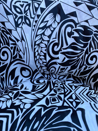 GTEX Collection- Exquisite Traditional Polynesian Tattoo Design | Foil Fabric - Stretch Scuba Fabric - 63" High-Quality Shimmer Design  | Gtex Fabrics