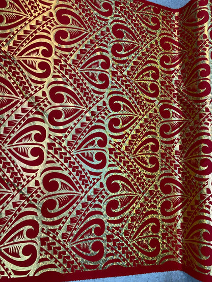 GTEX Collection- Exquisite Traditional Polynesian Tattoo Design | Foil Fabric - 2 Way Stretch Fabric - 60" Luxury Quality (Red & Gold) | Gtex Fabrics