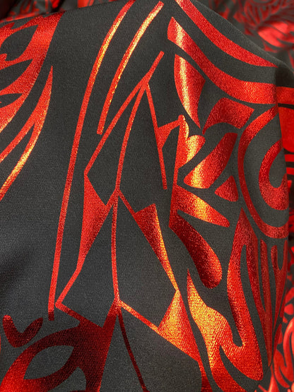 GTEX Collection- Exquisite Traditional Polynesian Tattoo Design | Foil Fabric - 2 Way Stretch Fabric - 60" Luxury Quality (Black & Red)   | Gtex Fabrics