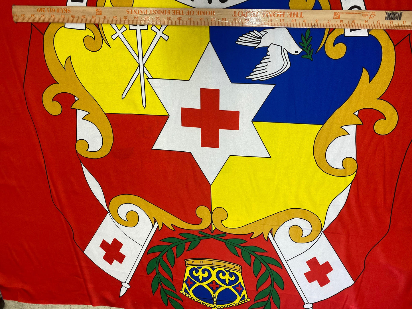 Seal of Tonga - Logo on Satin Fabric - Panel 40" x 58" Wide - Flag of Tonga for Quilts, Mono Mono, Crafts & More | Gtex Fabrics