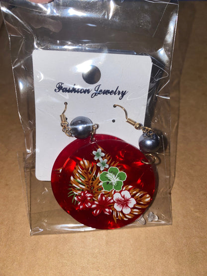 Polynesian Island Tropical Earring Set - Resin Embossed with Pearl - Design 101 | Gtex Fabrics