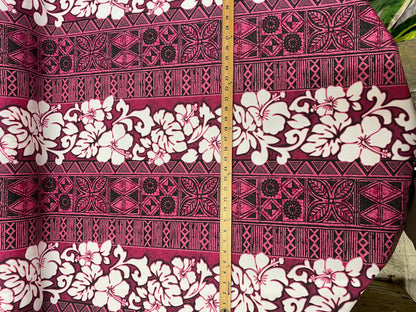 New! Polynesian Fabric, Hibiscus Print with Tribal Tattoo Design, Island Fabric - Sold by the Yard - Polyester Fabric 45" - Pink Color | Gtex Fabrics