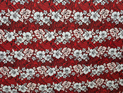 Polynesian Fabric -Tropical Hawaiian Fabric, Tribal Floral Tattoo, Island Fabric - Sold by the Yard - Poly Cotton Fabric 45" - New Design | Gtex Fabrics