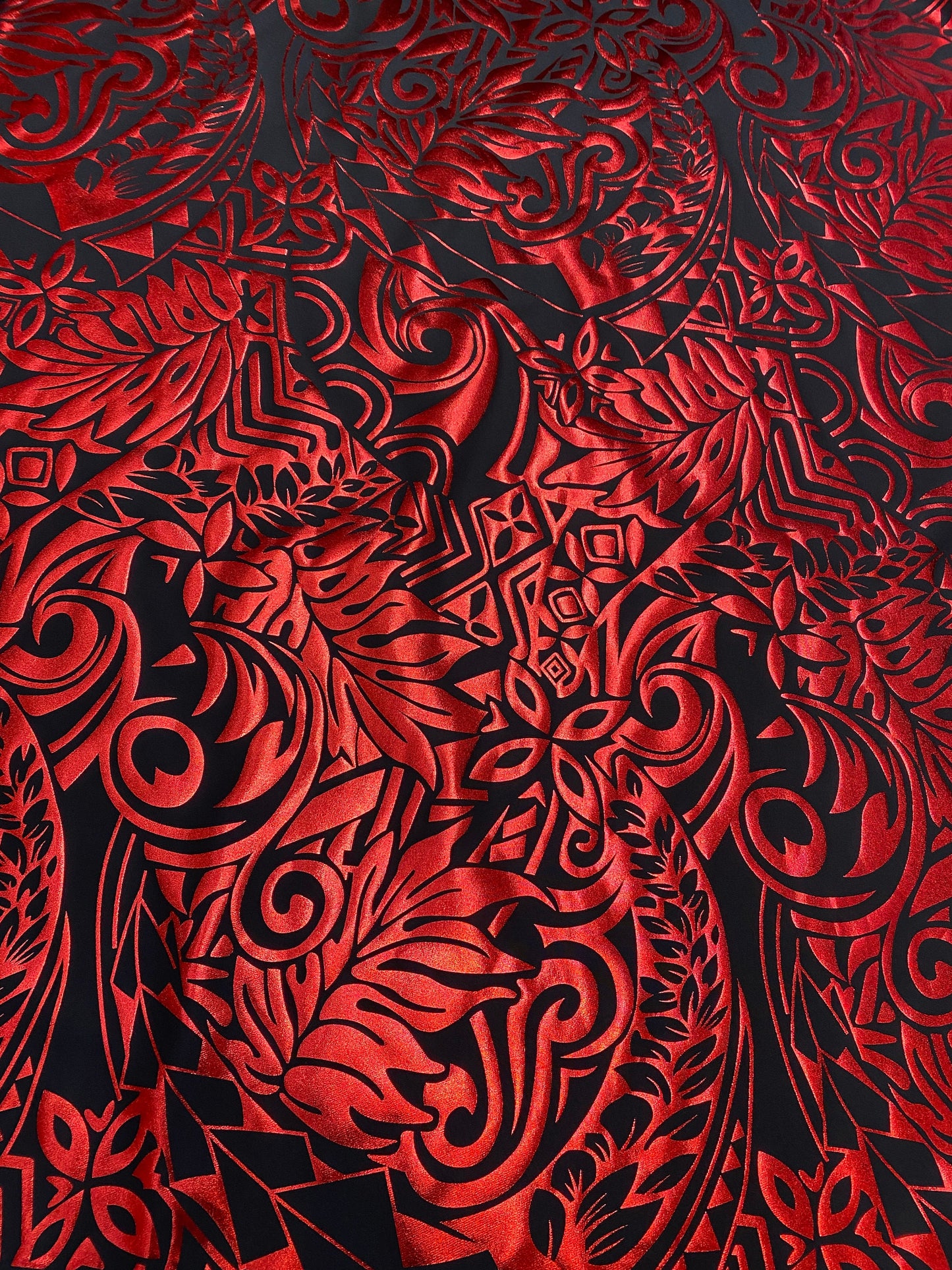 GTEX Collection- Exquisite Traditional Polynesian Tattoo Design | Foil Fabric - 2 Way Stretch Fabric - 60" Luxury Quality (Black & Red)   | Gtex Fabrics