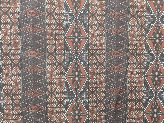 Polynesian Fabric -Tongan Tapa Fabric, Block Print, Tribal Tattoo, Island Fabric - Sold by the Yard - Poly Cotton Fabric 45" - New Design  | Gtex Fabrics