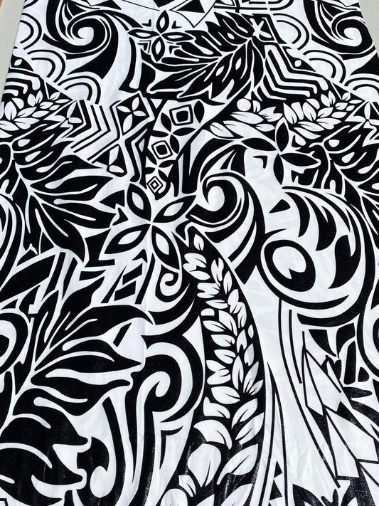 GTEX Collection- Exquisite Traditional Polynesian Tattoo Design | Foil Fabric - Stretch Scuba Fabric - 63" High-Quality Shimmer Design  | Gtex Fabrics