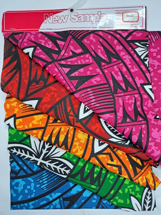 Polynesian Elegance: 36" Polyester Fabric with Poly Cotton Feel– Tribal and Floral Fusion  Tapa Block Print- Made In Thailand - Low Price   | Gtex Fabrics