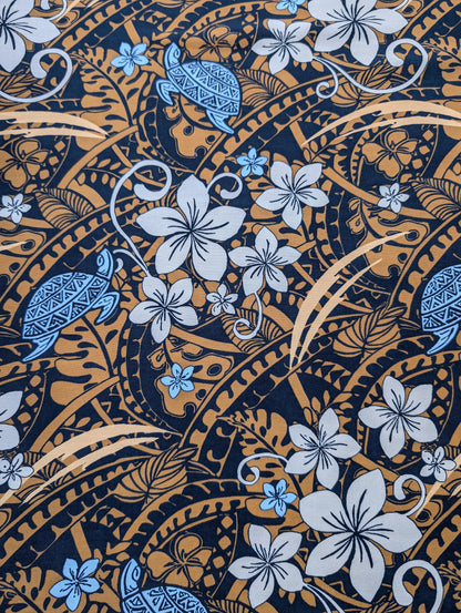 GTEX Collection: Tribal Enchantment - Polynesian Fabric - Turtle Print, Island Fabric - Sold by the Yard - Rayon Fabric 45" - New Design  | Gtex Fabrics