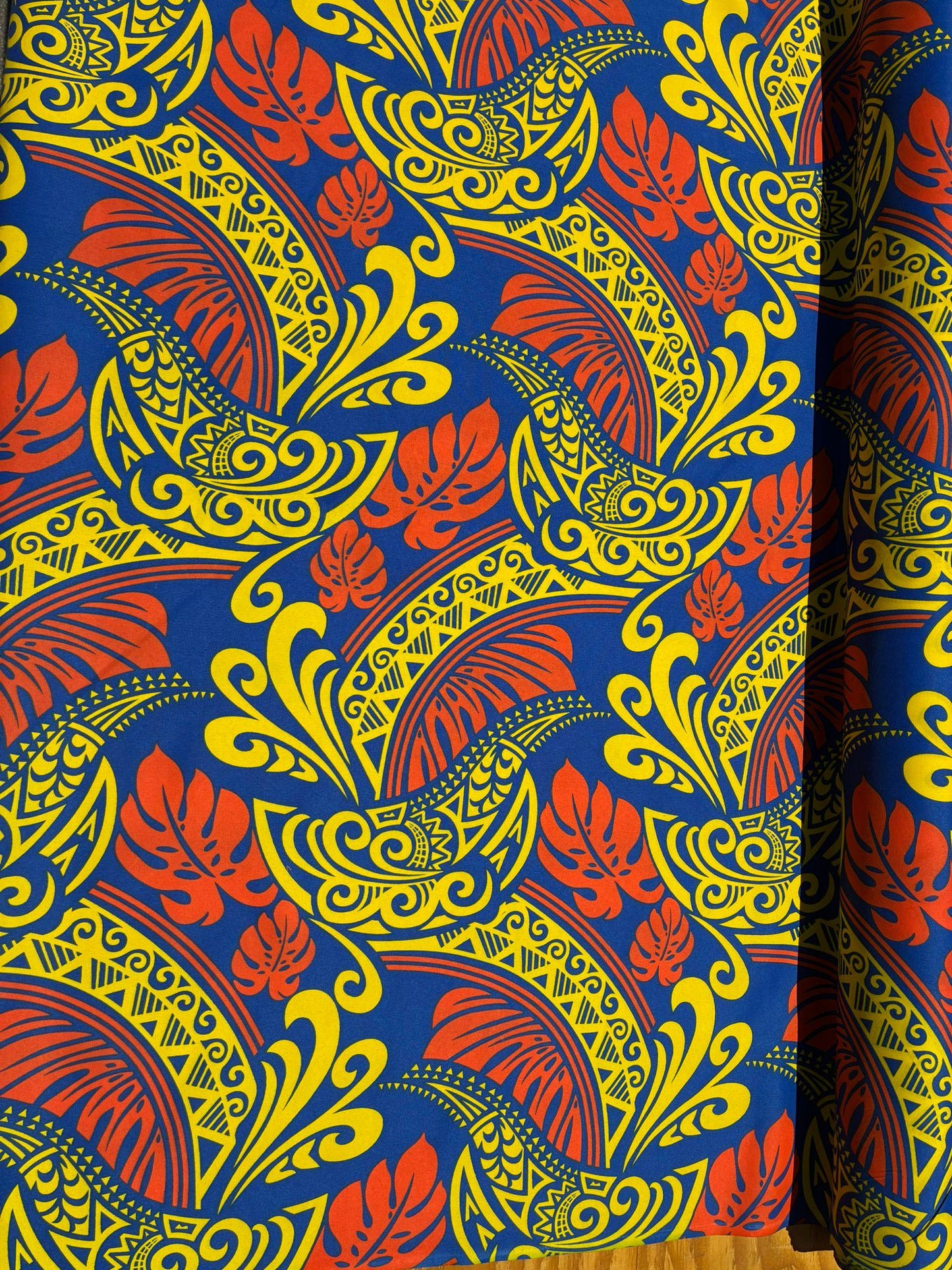 Polynesian Tribal Fabric – 45” Wide | Lightweight Soft Poly Cotton Feel | Sold by Yard or Roll | Made in Thailand | Island Design| Wholesale   | Gtex Fabrics