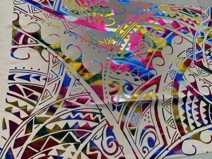 GTEX Collection- Exquisite Traditional Polynesian Tattoo Design | Foil Fabric - Stretch Scuba Fabric - 63" Luxury - Quality (Champagne Mix) | Gtex Fabrics
